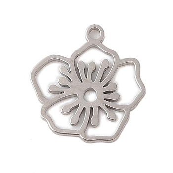 Non-Tarnish 304 Stainless Steel Pendants, Laser Cut, Hollow Birth Flower Charm, Stainless Steel Color, December Hawthorn Blossom, 13.5x13x1mm, Hole: 1.2mm