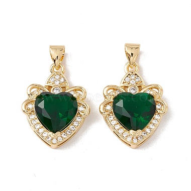 Brass Micro Pave Green Cubic Zirconia Pendants(KK-G415-35G)-2