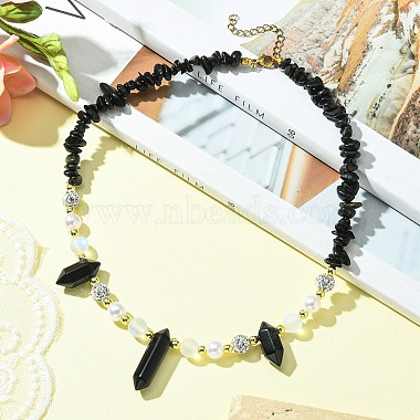 Natural Obsidian Bullet & Synthetic Moonstone Beaded Necklaces(NJEW-JN04406-01)-5