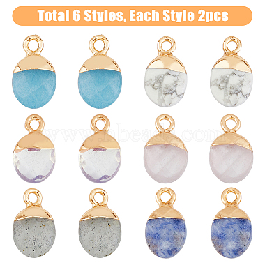 12Pcs 6 Styles Electroplated Natural & Synthetic Mixed Gemstone Faceted Oval Charms(G-FH0002-15)-6