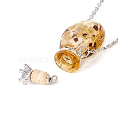 Glass Perfume Vial with Crown Pendant Necklace(NJEW-H218-01H)-6