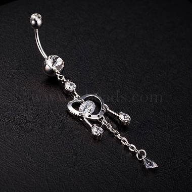 Real Platinum Plated Brass Rhinestone Heart and Tassel Navel Ring Belly Rings(AJEW-EE0001-75A)-2