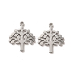 Non-Tarnish 304 Stainless Steel Pendants, Tree of Life Charms, Stainless Steel Color, 17x14.5x1.4mm, Hole: 1.4mm(STAS-M089-52P)