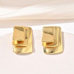 Layered Irregular Rectangle 304 Stainless Steel Stud Earrings for Women, Ion Plating(IP), Golden, 24x18mm(EJEW-K333-16G)