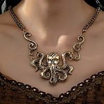 Bohemian Octopus Alloy Crystal Rhinestone Pendant Necklaces, Antique Golden, 18.50 inch(47cm)(FS-WG0239D-01)