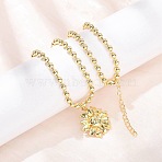 Brass Flower Pendant Ball Chain Necklaces, Rack Plating, Long-Lasting Plated, Cadmium Free & Lead Free, Real 18K Gold Plated, 17.64 inch(44.8cm)(NJEW-D348-01G)