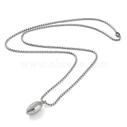 304 Stainless Steel Rugby Pendant Necklaces, Stainless Steel Color, 27.17~27.84''(69~70.8cm), Rugby: 29x12.5x11.5mm(NJEW-Z023-02P)