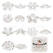 70Pcs 7 Style Brass Bead Caps, Flower, 925 Sterling Silver Plated, 10~15.5x12.5~16x0.5~4mm, Hole: 0.9~1.5mm, 10pcs/style(KK-BBC0003-55)
