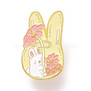 Rabbit with Flower Enamel Pin, Animal Alloy Enamel Brooch for Backpack Clothes, Golden, Champagne Yellow, 30x18x9.5mm, Pin: 1mm.(JEWB-O005-I01)