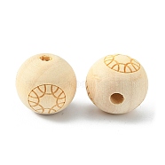 Natural Theaceae Wood Beads, Laser Engraved, Round with Pattern, BurlyWood, 20mm, Hole: 5mm, 20pcs/bag(WOOD-TAC0007-07B)
