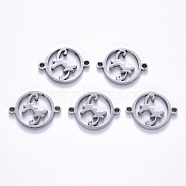 201 Stainless Steel Links Connectors, Laser Cut, Flat Round with Butterfly, Stainless Steel Color, 14.5x19.5x1.5mm, Hole: 1.6mm(STAS-S114-29)