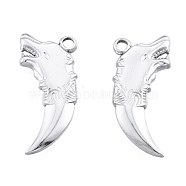 201 Stainless Steel Pendants, Wolf, Stainless Steel Color, 30.5x14x3mm, Hole: 2.5mm(STAS-N098-259P)