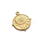 304 Stainless Steel Pendants, Flat Round with Eyes Charm, Golden, 24x21mm(PW-WG58678-02)
