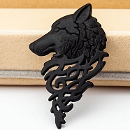 Alloy Brooch, Wolf Head Brooches, Men's Suits Buckle Neckwear Accessories, Black, 55x34mm(PW-WG17677-05)