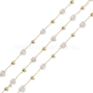 Ion Plating(IP) 304 Stainless Steel Link Chains, Natural White Jade Beads & Spool, Soldered, Real 18K Gold Plated, 6.5x2.7mm, about 32.81 Feet(10m)/Roll(CHS-A010-02G-02)