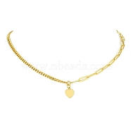 Brass Pendant Necklaces with Curb & Paperclip Chains, Golden, Heart, 17.68 inch(44.9cm), Pendant: 11.5x9mm(NJEW-JN04608-01)