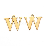 Ion Plating(IP) 304 Stainless Steel Alphabet Charms, Golden, Letter.W, 12x14x0.7mm, Hole: 1mm(STAS-H122-W-G)