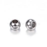 201 Stainless Steel Beads, Round, Stainless Steel Color, 5x4mm, Hole: 2.2mm(STAS-D447-37B)