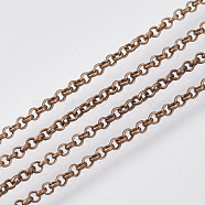 Iron Rolo Chains, Belcher Chain, with Spool, Soldered, Lead Free & Nickel Free, Red Copper, 2x0.5mm, about 295.27 Feet(90m)/roll(CH-S066-R1-FF)