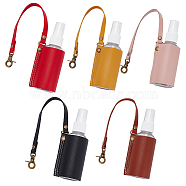 WADORN 5Pcs 5 Colors Plastic Hand Sanitizer Bottle with PU Leather Cover, Portable Travel Squeeze Bottle Keychain Holder, Mixed Color, 33.5cm, Capacity: 60ml(2.03fl. oz), 1pc/color(KEYC-WR0001-34)