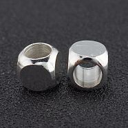 Brass Beads, Long-Lasting Plated, Cube, 925 Sterling Silver Plated, 6x6x6mm, Hole: 4mm(KK-H759-15A-S)