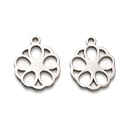 316 Surgical Stainless Steel Pendants, Laser Cut, Stainless Steel Color, Flower, 15.5x13x1mm, Hole: 1.6mm(STAS-H190-02P-04)