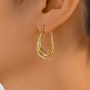 Stainless Steel Irregular Geometric Fashion Hoop Earrings for Women, Oval, Golden, 33x28mm(WL3823-5)