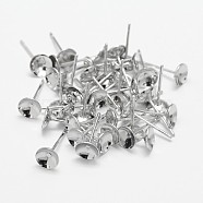 Brass Stud Earring Settings, Cadmium Free & Nickel Free & Lead Free, Real Platinum Plated, 13x4mm, Pin: 0.8mm, Tray: 3mm(KK-M163-04P-A-NR)