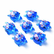 Handmade Lampwork Beads, Tortoise, Dodger Blue, 19~20x14.5x14.5~15.5mm, Hole: 1.2mm(LAMP-T011-03C)