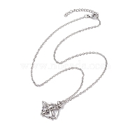 Crystal Stone Cage Pendant Necklaces, with Brass Slider, 304 Stainless Steel Cable Chain Necklaces , Stainless Steel Color, 17.56 inch(44.6cm)(NJEW-JN04755-01)