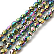 Electroplate Glass Bead Strands, Faceted, teardrop, Multi-color Plated, 7x6mm, Hole: 1mm, about: 66~68pcs/strand, 19.3 inch(EGLA-R045-7x6mm-03)