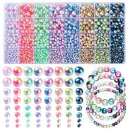 Rainbow ABS Plastic Imitation Pearl Beads, Gradient Mermaid Pearl Beads, Round, Mixed Color, 4~10x3.5~9mm, Hole: 1.2~1.6mm, 2920pcs/box(OACR-YW0001-79)