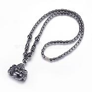 Non-Magnetic Synthetic Hematite Pendant Necklaces, Buddha, 19.6 inch(50cm)(NJEW-P190-18)