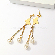 Elegant Classic Pearl Tassel Earrings for Women, Real 18K Gold Plated, 70x13mm(FG5596)