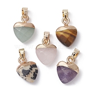 Natural Mixed Gemstone Faceted Heart Charms with Golden Tone Brass Snap on Bails, 14~15x10~10.5x5~5.5mm, Hole: 5x3.2mm(PALLOY-JF02319)