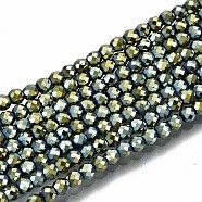 Electroplate Non-magnetic Synthetic Hematite Beads Strands, Round, Faceted, Yellow Green, 2.5x2mm, Hole: 0.8mm, about 186~197pcs/strand, 14.96 inch~15.75 inch(38cm~40cm)(G-T114-59-03)