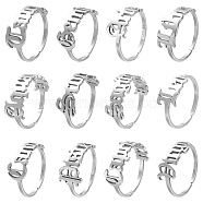 12Pcs 12 Constellation 304 Stainless Steel Open Cuff Rings Set for Women, Stainless Steel Color, US Size 7 1/4(17.5mm)~US Size 7 3/4(17.9mm), 1Pc/style(RJEW-TZ0001-02)