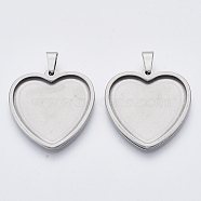 201 Stainless Steel Pendant Cabochon Settings, Plain Edge Bezel Cups, Heart, Stainless Steel Color, Tray: 23.5x25.5mm, 30x29x2.2mm, Hole: 3x6mm(STAS-R101-02)