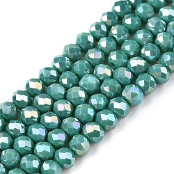 Electroplate Glass Beads Strands, Opaque Solid Color, AB Color Plated, Faceted, Rondelle, Light Sea Green, 4x3mm, Hole: 0.4mm, about 113~115pcs/strand, 41~41.5cm(EGLA-A044-P4mm-B31)