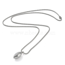 Non-Tarnish 304 Stainless Steel Rugby Pendant Necklaces, Stainless Steel Color, 23.62''(60cm), Rugby: 29x12.5x11.5mm(NJEW-Z023-02P)