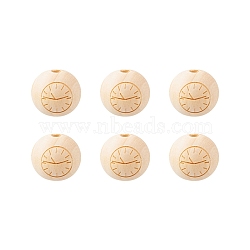 Natural Theaceae Wood Beads, Laser Engraved, Round with Clock Pattern, BurlyWood, 20mm, Hole: 5mm, 20pcs/bag(WOOD-TAC0007-07G)