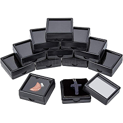 Plastic Jewelry Set Boxes, with Velvet Inside, Square, Black, 4x4x1.5cm(OBOX-BC0001-03)