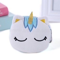 Plush Unicorn Coin Purses, Change Zipper Purse Keychain Wallets, Light Sky Blue, 100x110mm(PW-WG5488C-04)