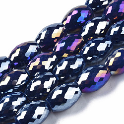 Electroplate Glass Beads Strands, AB Color Plated, Faceted, Oval, Prussian Blue, 11x8mm, Hole: 1.2mm, about 60pcs/strand, 26.38 inch(67cm)(EGLA-S194-15A-A03)