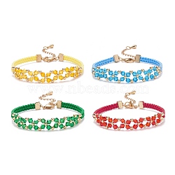 4Pcs 4 Colors Glass Braided Flower Link Bracelets Set for Women, Mixed Color, 7-3/8 inch(18.6cm), 1Pc/color(BJEW-TA00130)