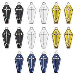 40Pcs 4 Colors Alloy Enamel Pendants, Coffin with Cross, Platinum, Mixed Color, 26x11.5x3mm, Hole: 1.8mm, 10pcs/color(ENAM-SC0003-79)