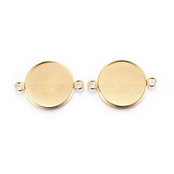 201 Stainless Steel Cabochon Connector Settings, Plain Edge Bezel Cups, Flat Round, Real 24K Gold Plated, Tray: 18mm, 27x20x2mm, Hole: 2mm(X-STAS-F191-15G-G)