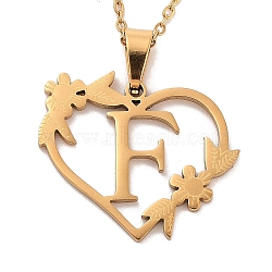 PVD Vacuum Plating 201 Stainless Steel Pendant Necklaces, Letter F, 12.28 inch(31.2cm)(NJEW-R267-02F-G)