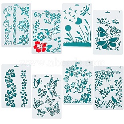 Gorgecraft 8Pcs 8 Style Plastic Drawing Painting Stencils Templates, Rectangle, Leaf & Flowwr & Butterfly & Bird & Dandelion Pattern, White, 25.5x17.4x0.04cm, 1pc/style(DIY-GF0004-82)