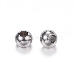 Tarnish Resistant 201 Stainless Steel Beads, Round, Stainless Steel Color, 5x4mm, Hole: 2.2mm(STAS-D447-37B)